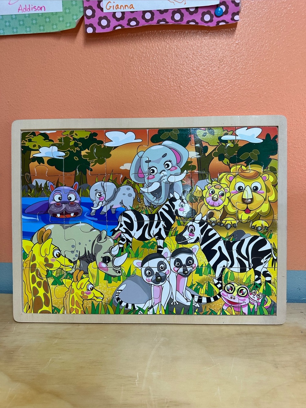11” x 15” Colorful Safari Animal Wooden 24 Piece Puzzle for Kids